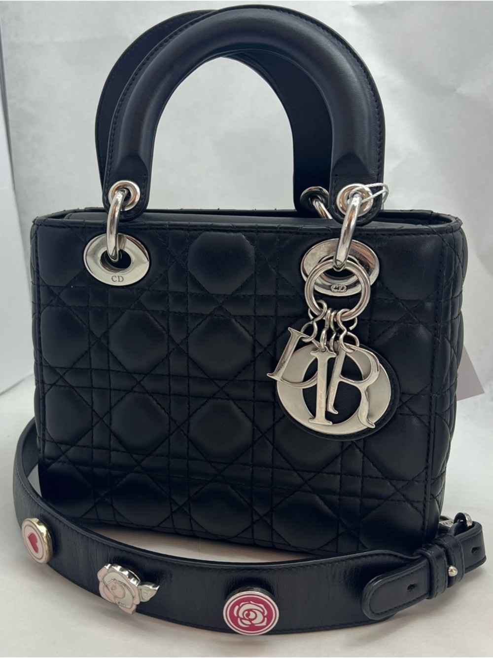 Christian Dior Small Lady Dior My ABCDior Black Lambskin with Charm Strap